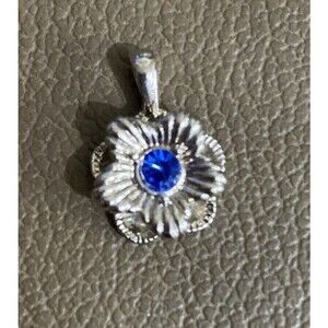 Sophia Fiori Signed Blue Crystal Flower Pendant September Birthstone Charm, EUC